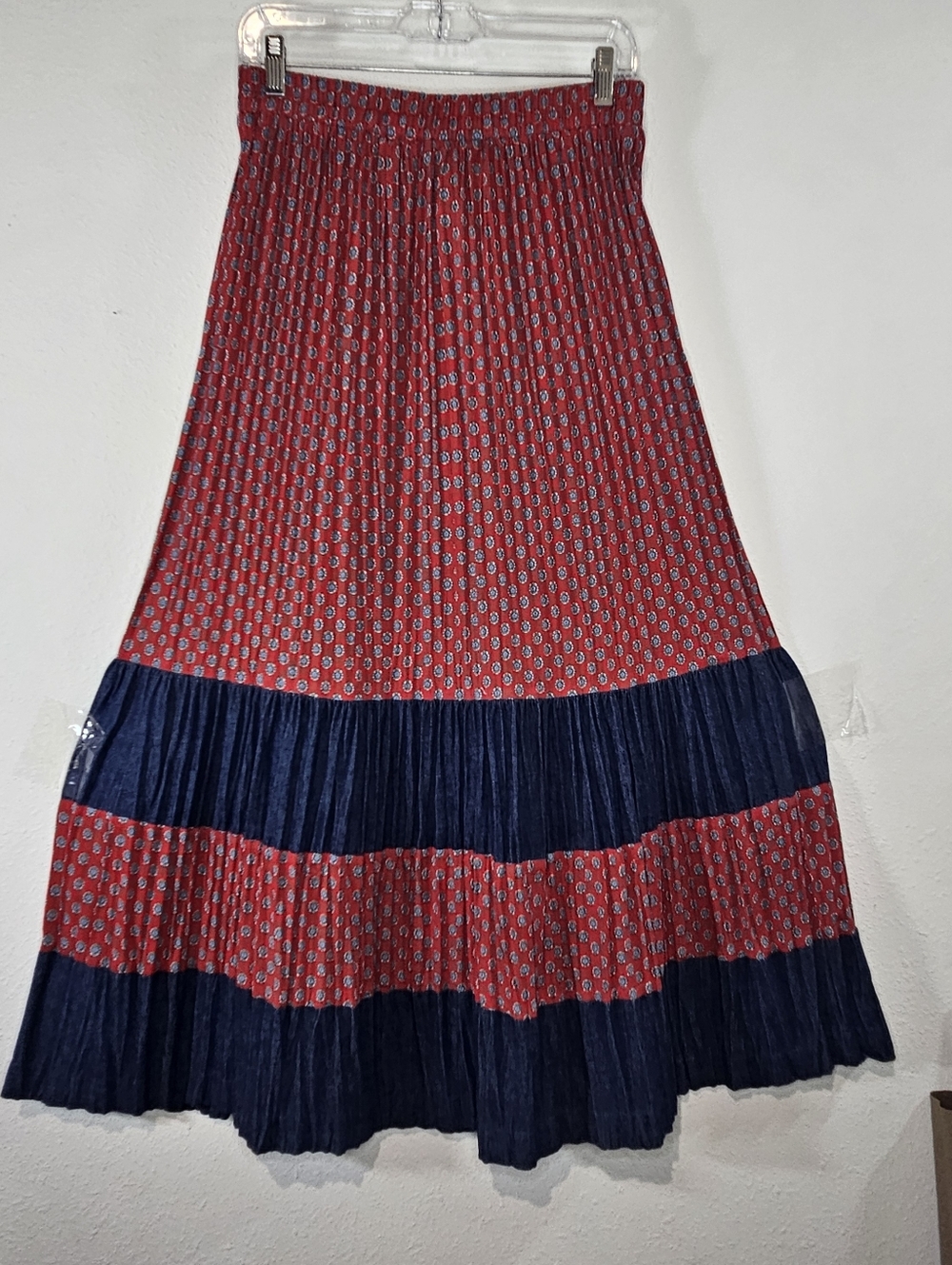 VTG 90 Americana Prairie Floral Tiered Skirt Lrg Midi Elastic Waist Boho Western
